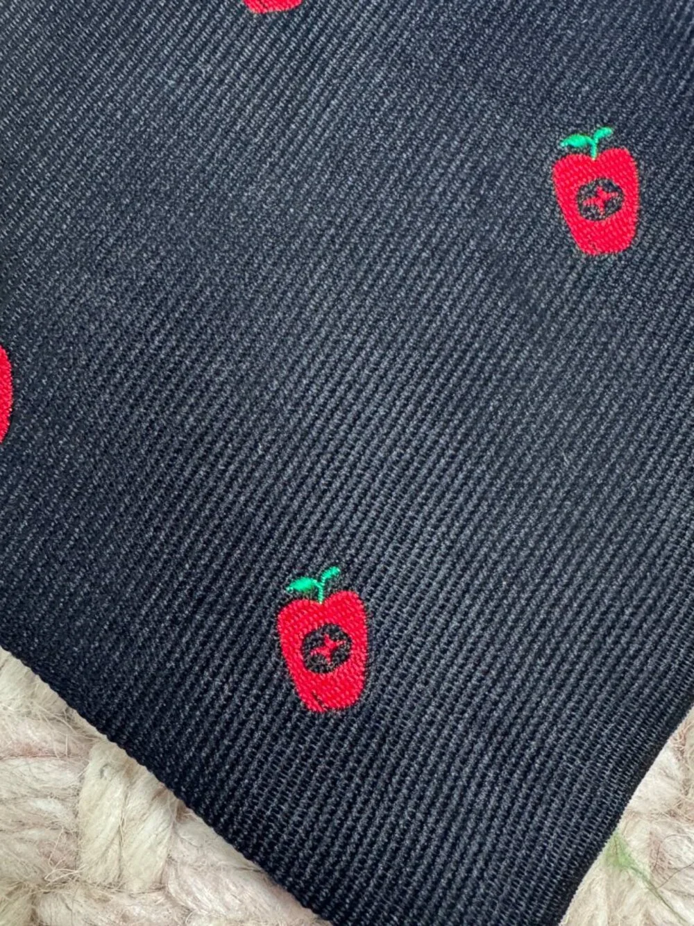 Vintage Brooks Brothers 100% Silk Navy & Red Apple Motif Necktie Novelty Preppy